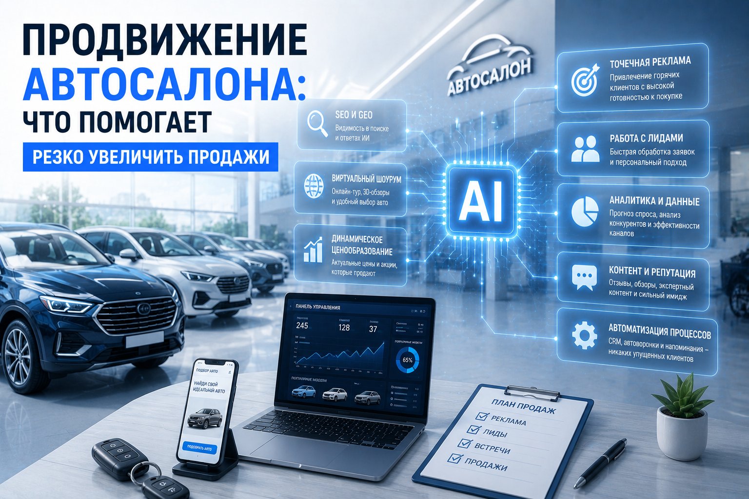 Продвижение автосалона в нейросетях: SEO, GEO и нейронка для продажи авто