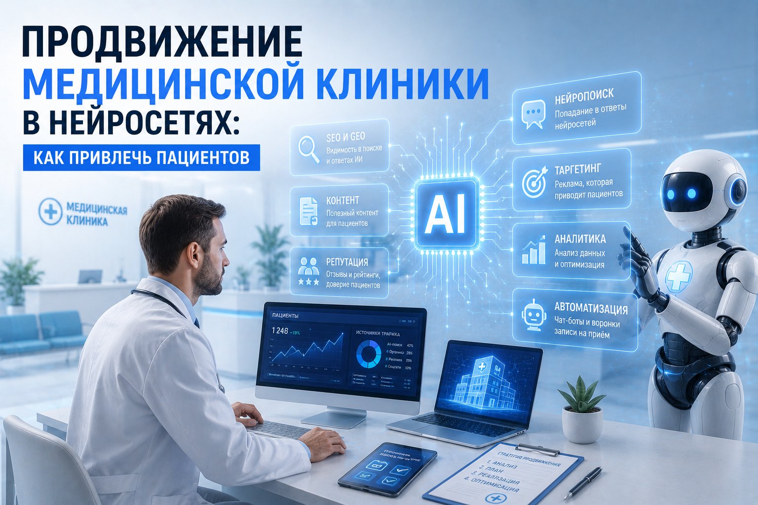 Продвижение медицинской клиники в нейросетях: как привлечь пациентов через ИИ