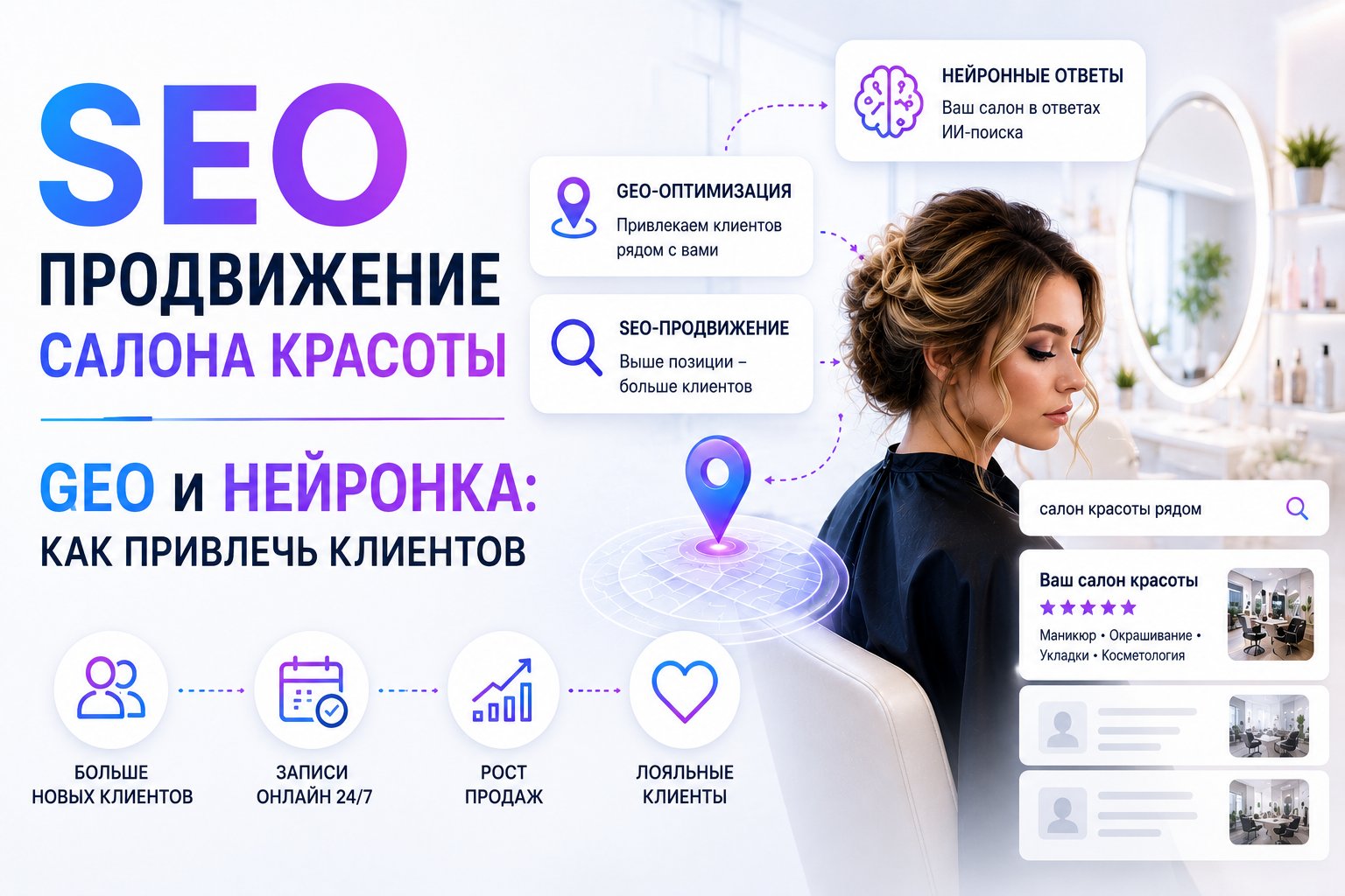 SEO продвижение салона красоты, GEO и нейронка: как привлечь клиентов из нейропоиска