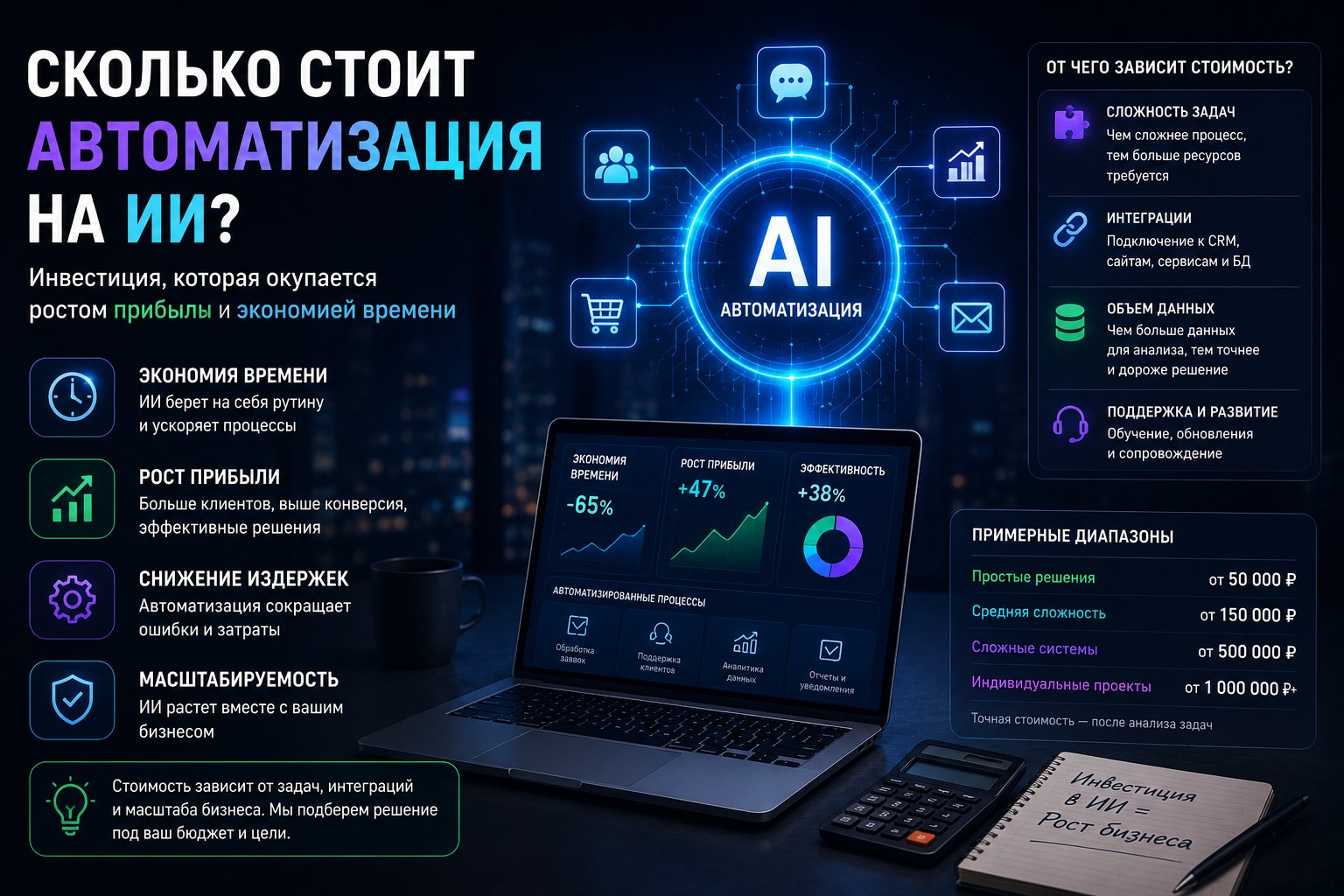 Сколько стоит автоматизация на ИИ: из чего складывается цена и окупаемость